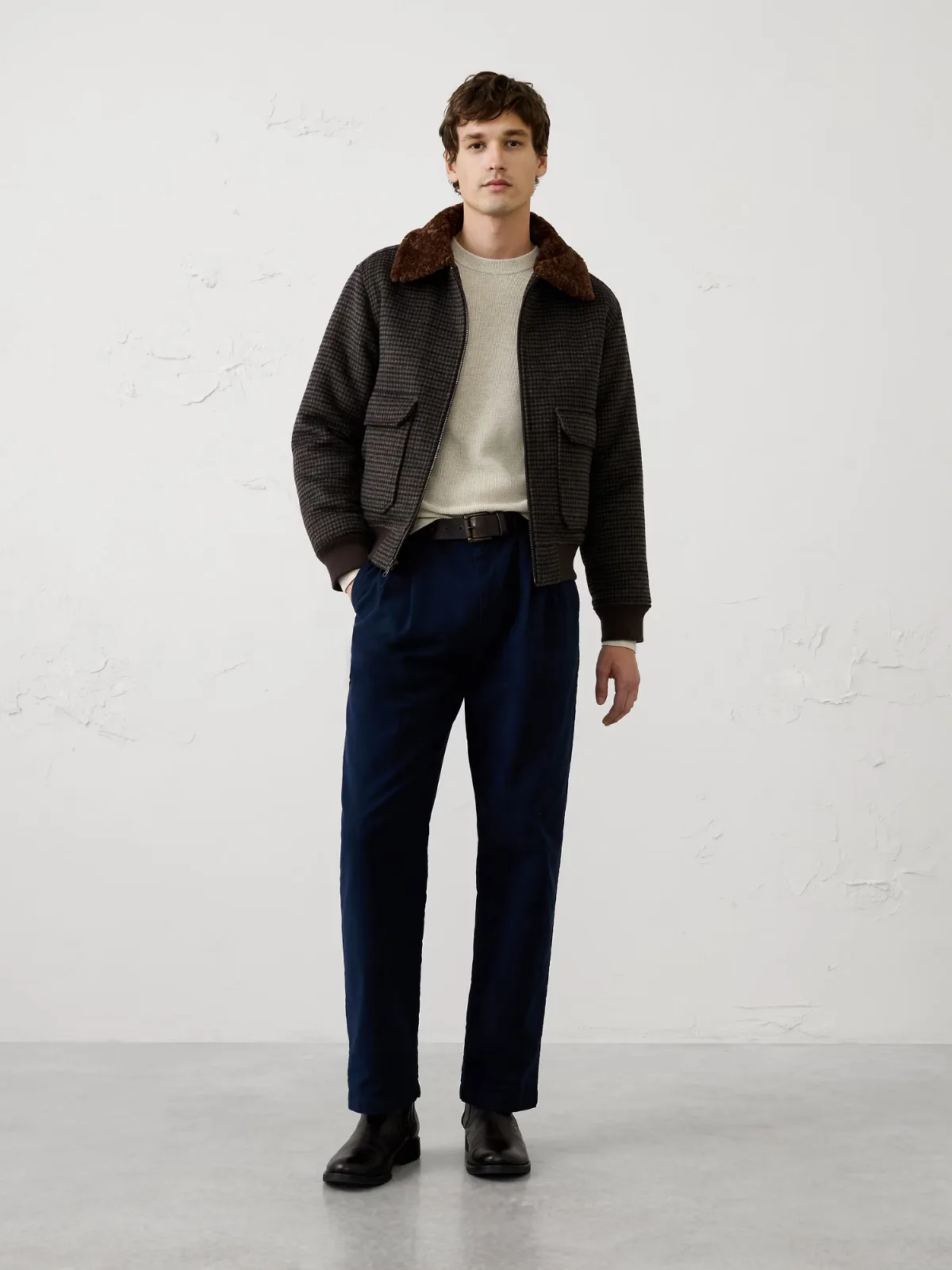 Wool-Blend Patterned Bomber