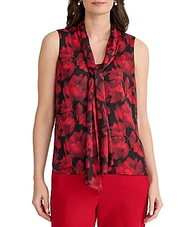 Sleeveless Tie Front Floral Print Top