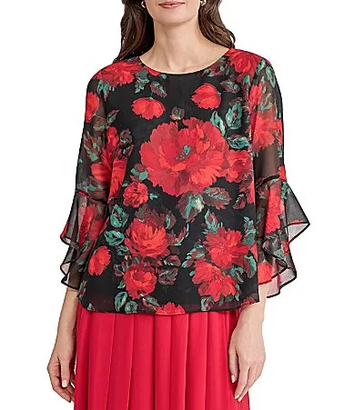 34 Ruffle Sleeve Floral Print Top