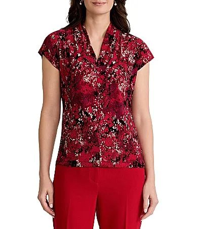 Cap Sleeve V-Neck Velvet Top