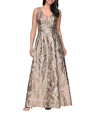 V Neck Sleeveless Jacquard Long Dress
