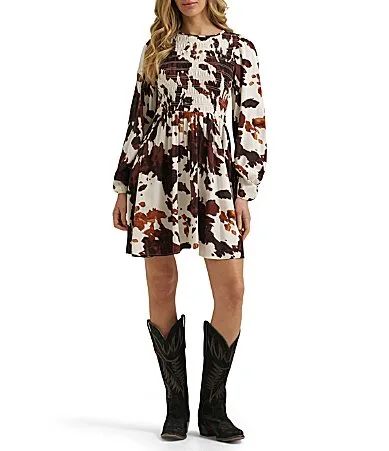 Long Sleeve Smocked Mini Dress by Wrangler