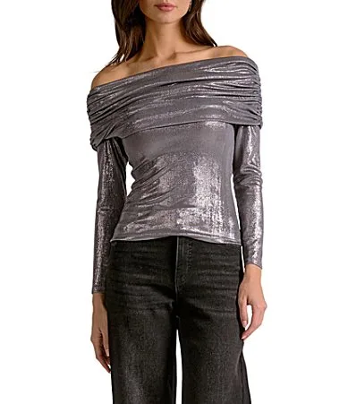 Knit Off-The-Shoulder Long Sleeve Pullover Top by Elan