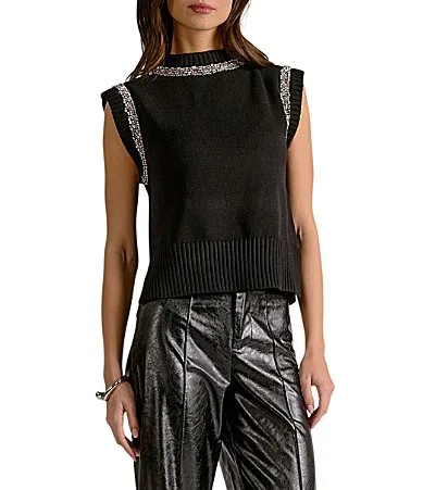 Knit Crew Neck Cap Sleeve Sweater Top by Elan