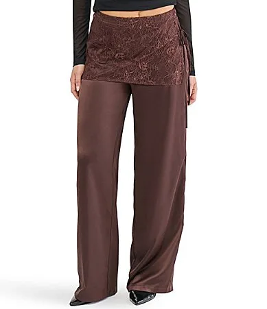 Stevie by Steve Madden Lace Wrap Satin Wide Leg Pants by Steve Madden