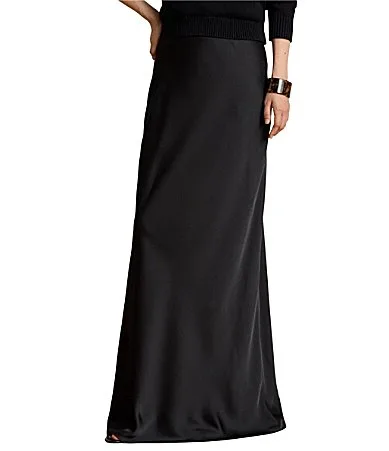 Satin Charmeuse Elasticized Waistband Midi A-Line Skirt by Ralph Lauren