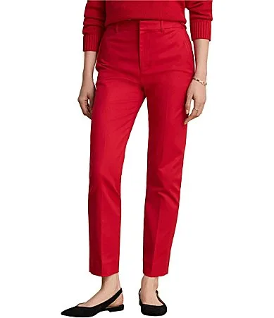 Double-Faced Stretch Cotton High Rise Straight Leg Ankle Length Pants by Ralph Lauren