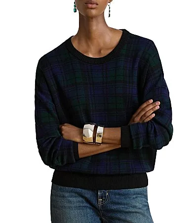 Black Watch Plaid Wool Crewneck Long Sleeve Sweater by Ralph Lauren