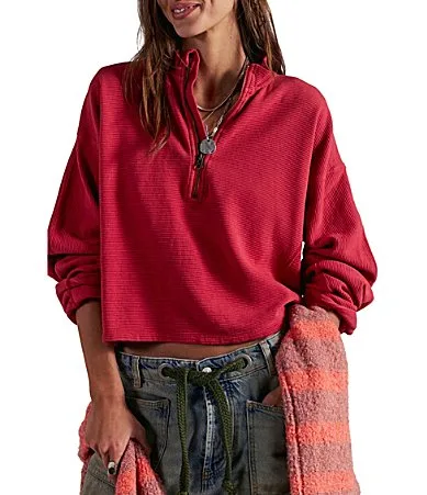 Celeste Quarter Zip Stand Collar Long Sleeve Knit Top by Free People