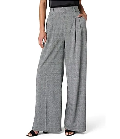 Brooke Woven Glen Plaid High Rise Wide Leg Full Length Pants by Liverpool Los Angeles