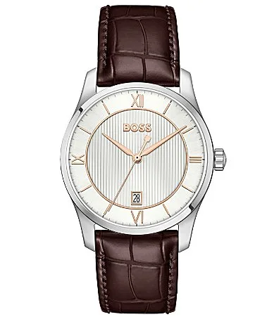Principle Quartz Analog Brown Leather Strap Watch by Hugo Boss