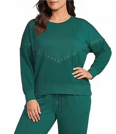 Long Sleeve Crew Neck Duet Studded Top by Westbound