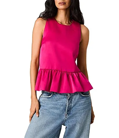 Carey Satin Round Neck Sleeveless Peplum Top by French Connection