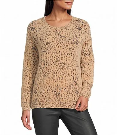 Cheetah Print Long Sleeve Crew Neck Sweater by Nurture