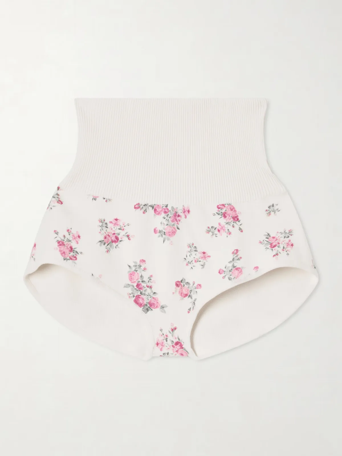 - Ribbed Floral-print Cotton Shorts -