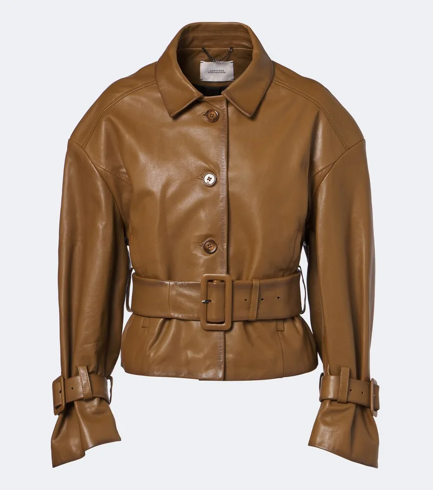Sleek Statement Belted Leather Jacket by Dorothee Schumacher