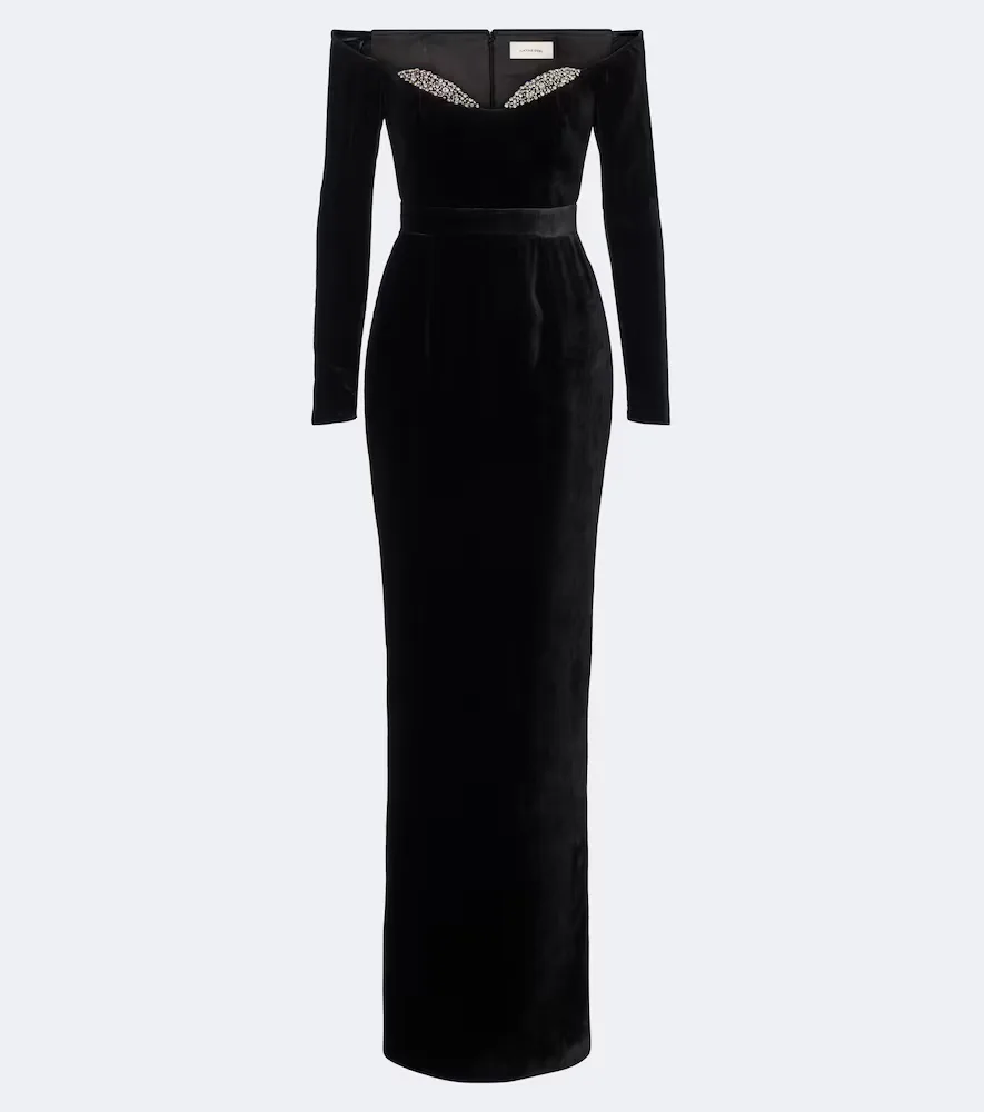 Farah Embellished Velvet Bustier Gown
