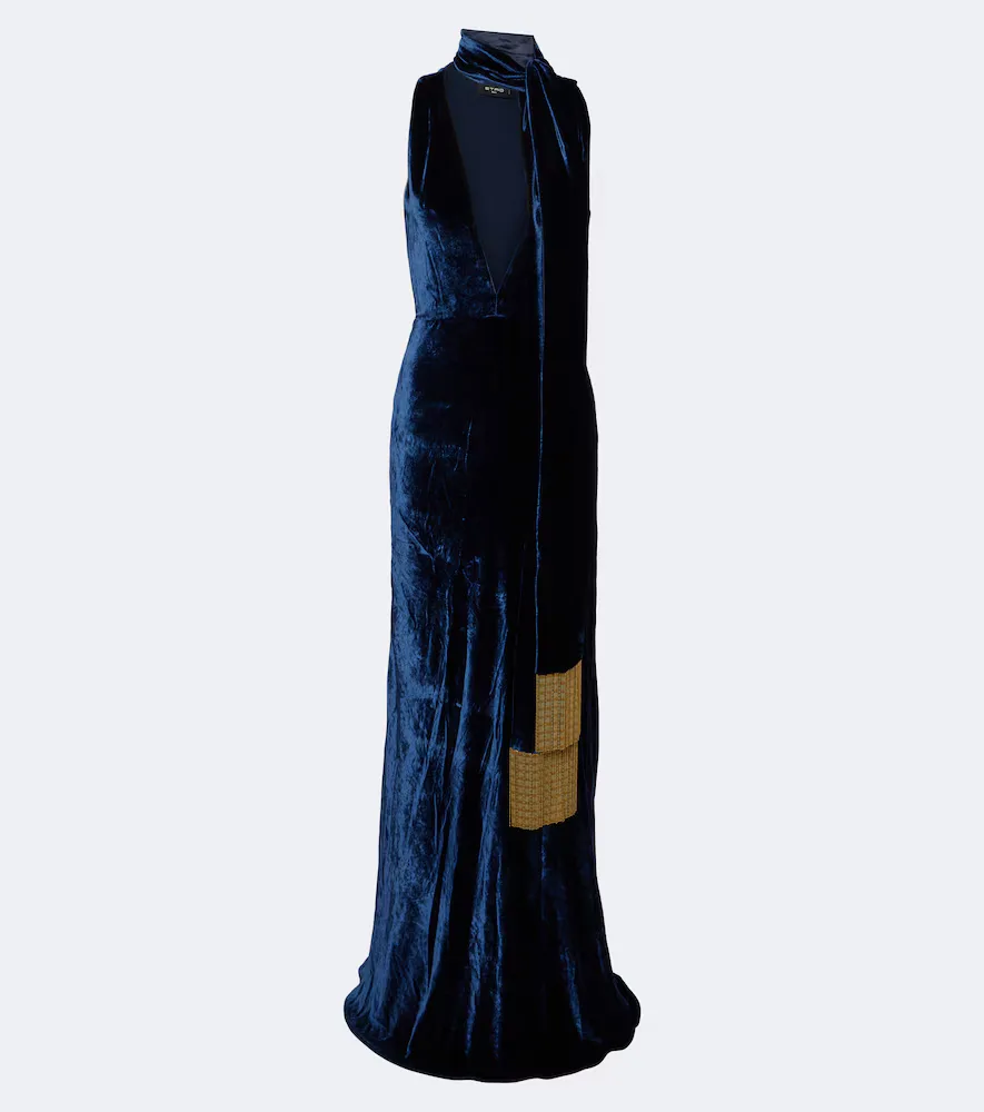 Scarf-Detail Velvet Gown by ETRO