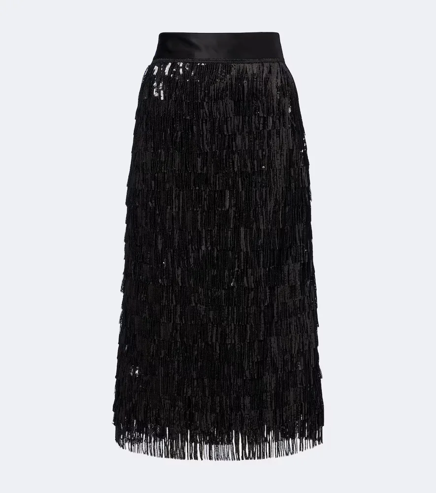 Fringed Sequined Midi Skirt