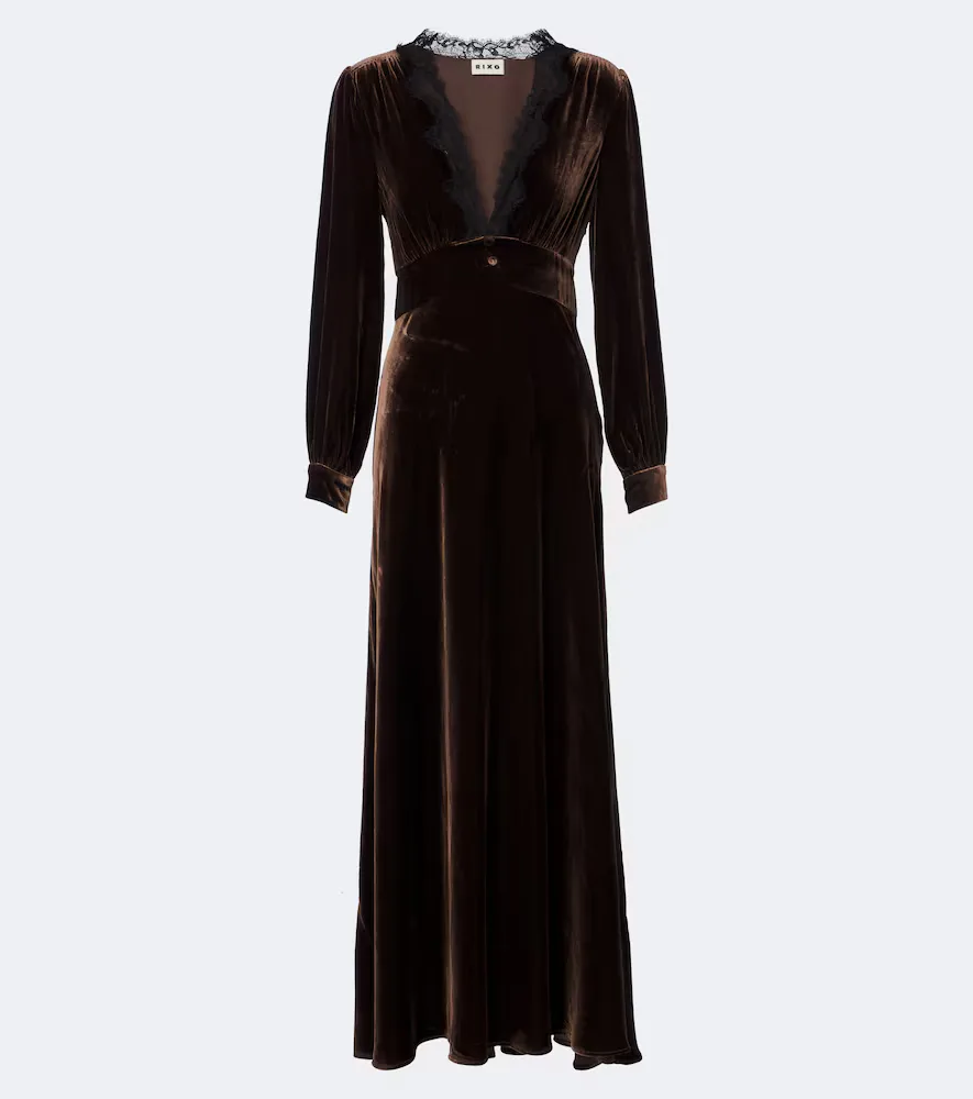 Emory Lace-Trimmed Velvet Maxi Dress by RIXO