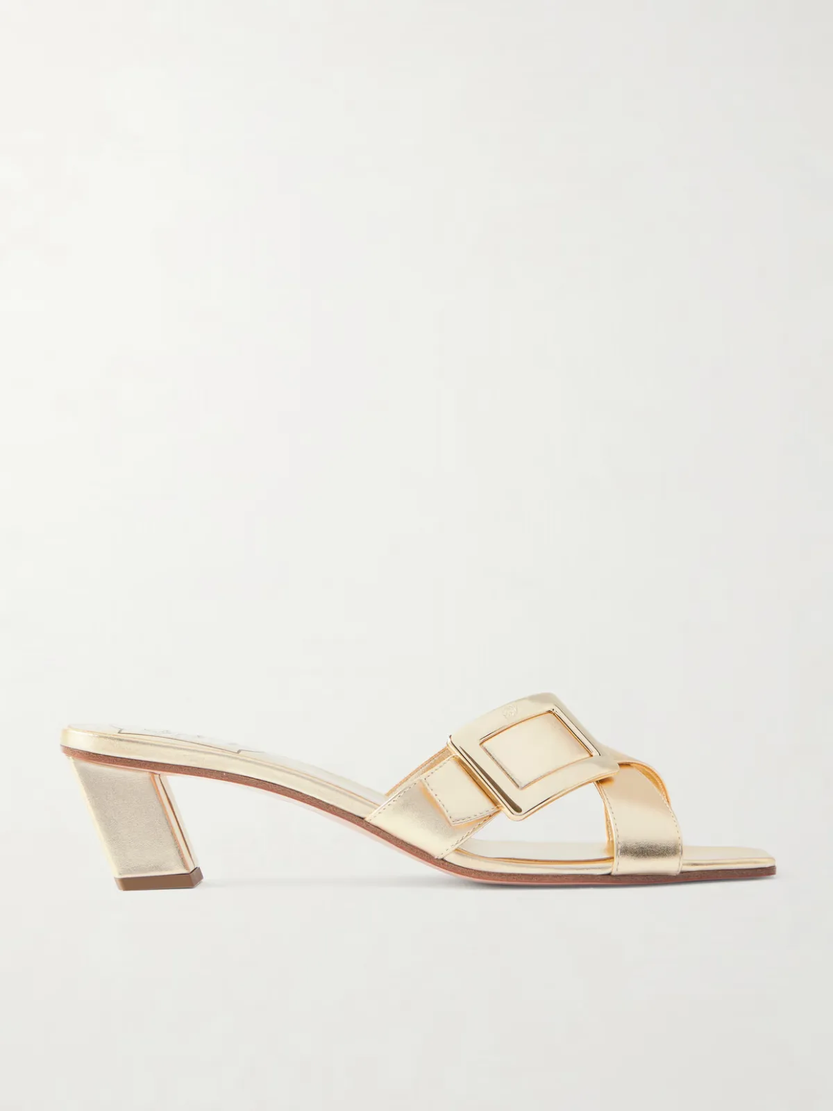- Buckled Metallic Leather Mules -