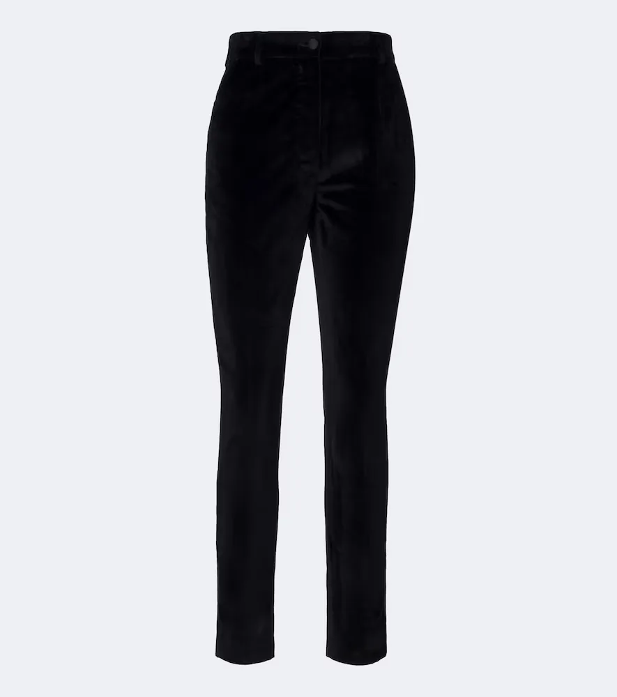 Cotton and Silk Velvet Slim Pants