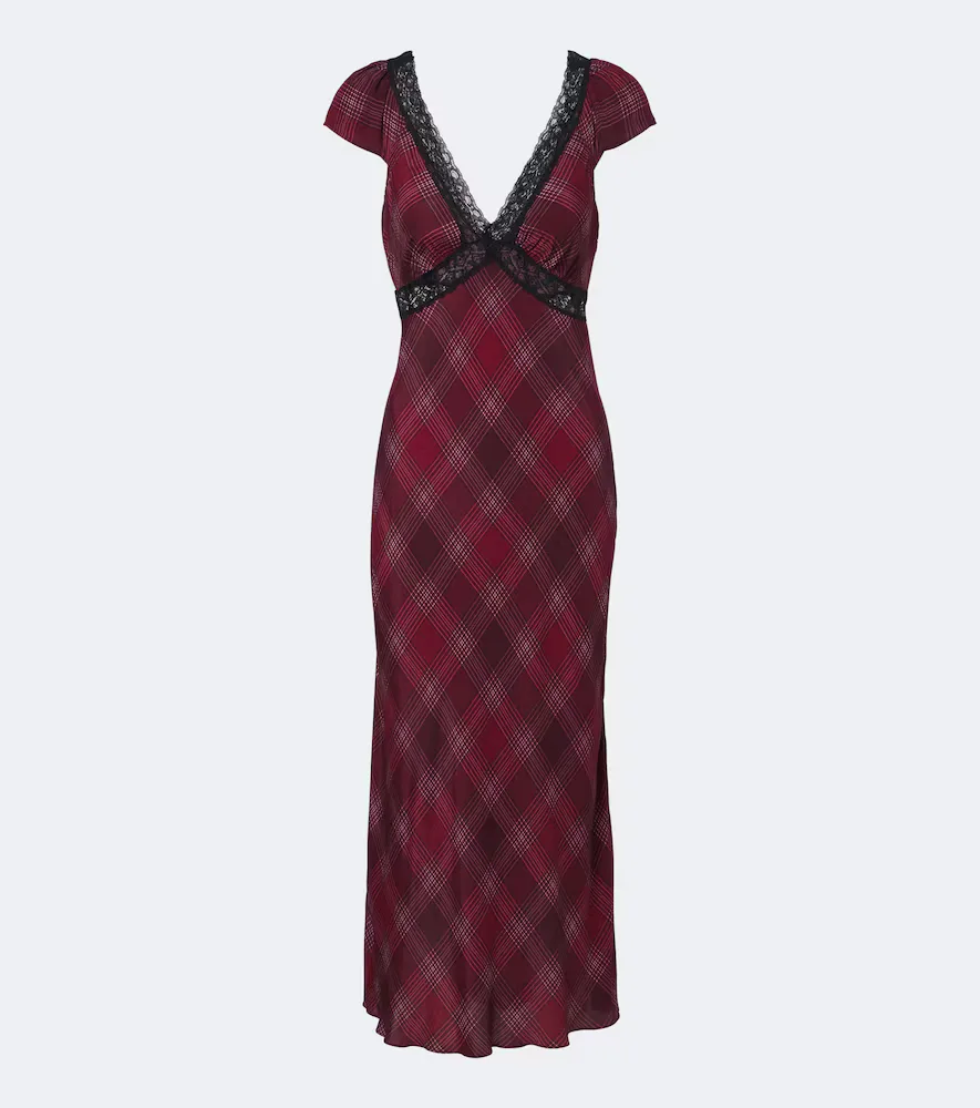 Iggy Lace-Trimmed Plaid Midi Dress