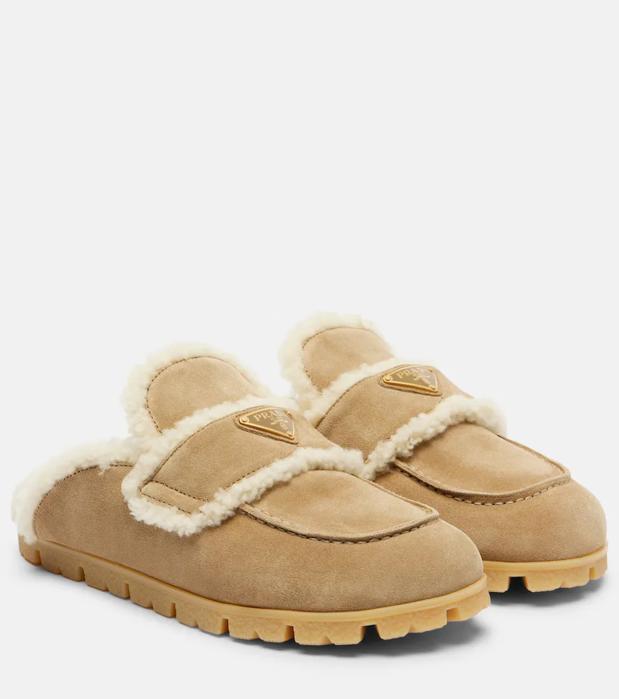 Shearling-Lined Suede Mules