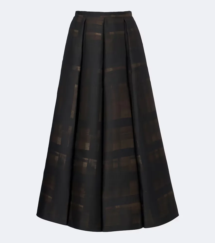 Sylvane Checked Pleated Mikado Midi Skirt by Emilia Wickstead