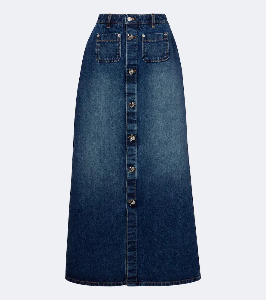 Embellished Faded Denim Maxi Skirt by Dolce&Gabbana