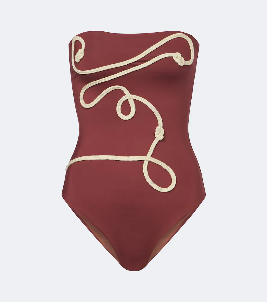 Embroidered Strapless Swimsuit by Johanna Ortiz