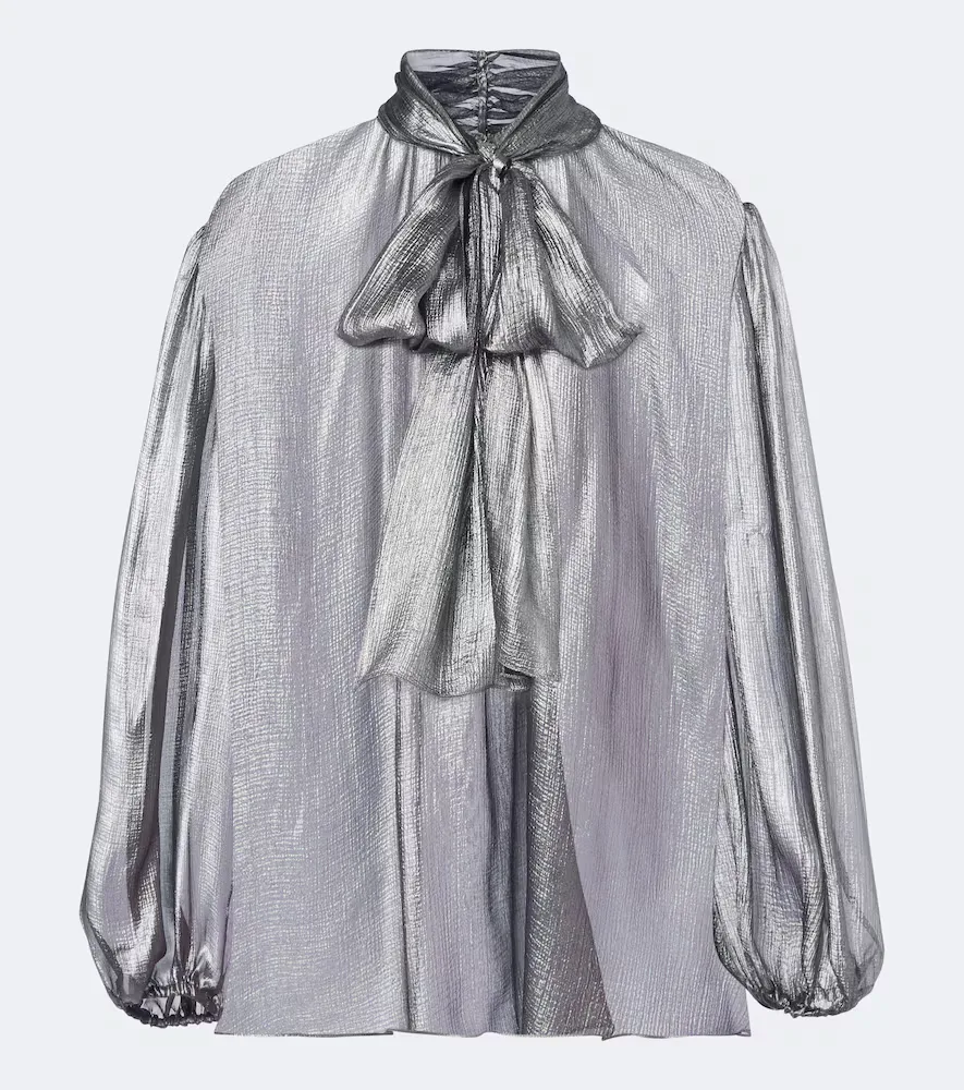 Tie-Neck Silk Georgette Blouse by Dolce&Gabbana