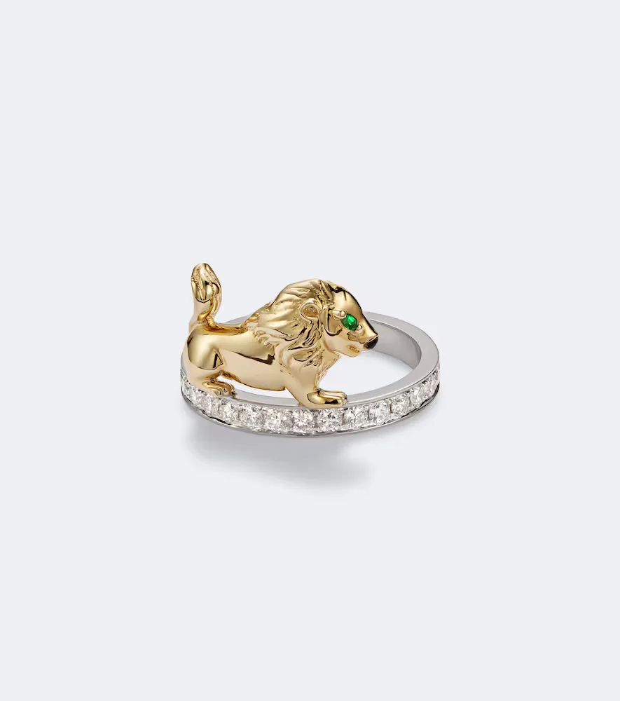 Alliance Lion 9kt Yellow and White Gold Ring with Gemstones by Yvonne Leon