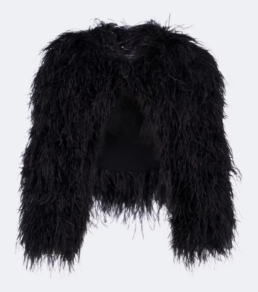 Cropped Feather Silk-Blend Jacket