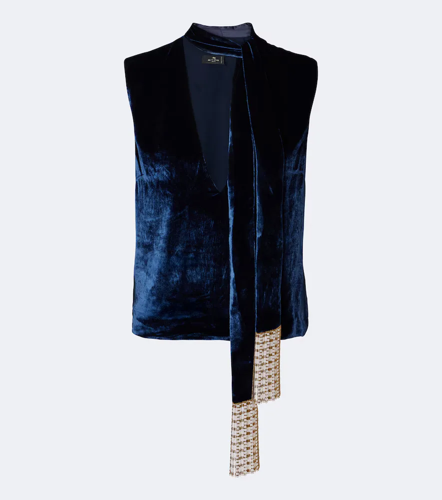 Fringed Tie-Neck Velvet Top by ETRO