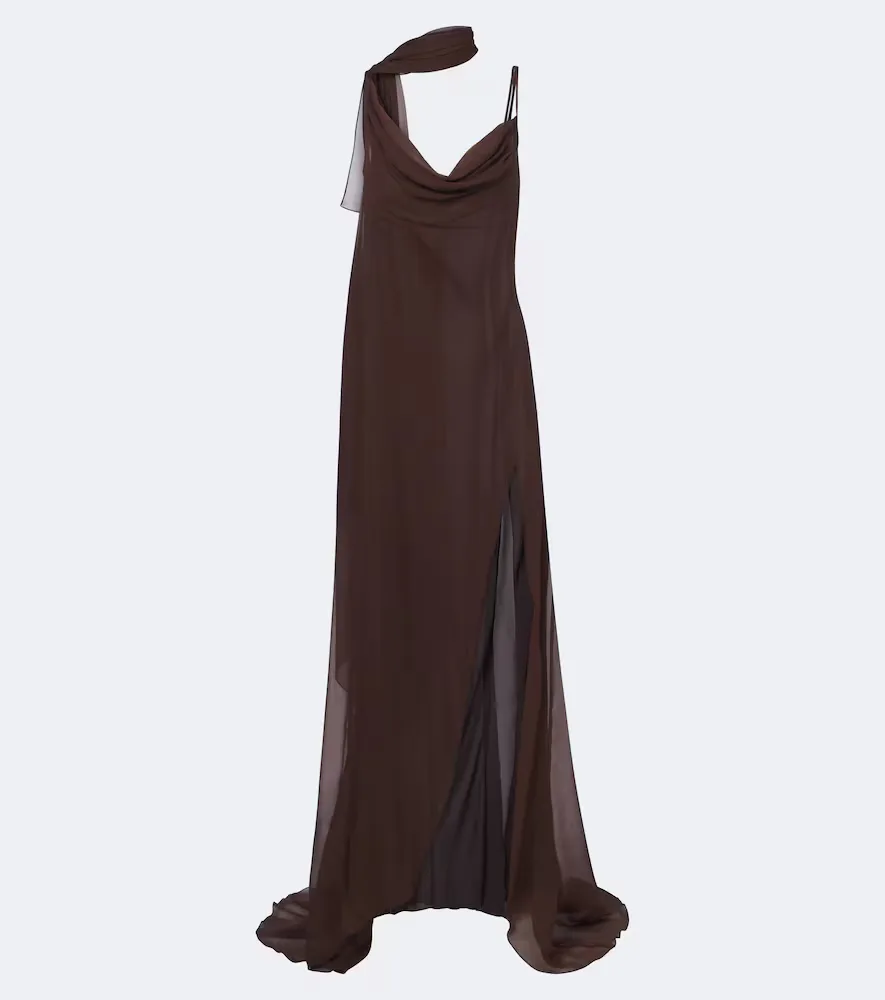 Scarf-Detail Draped Gown