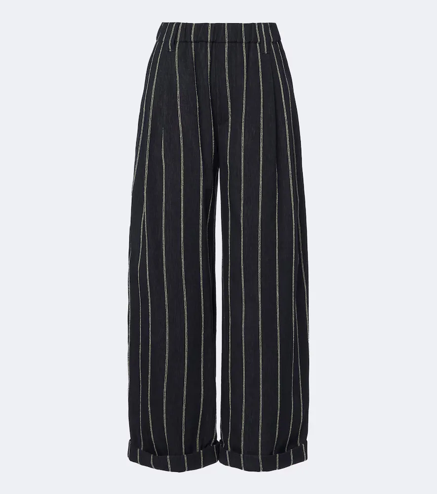 Striped Cotton and Linen Wide-Leg Pants