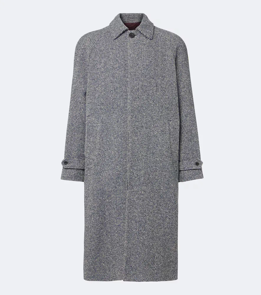 Herringbone Wool, Silk, and Cashmere Coat