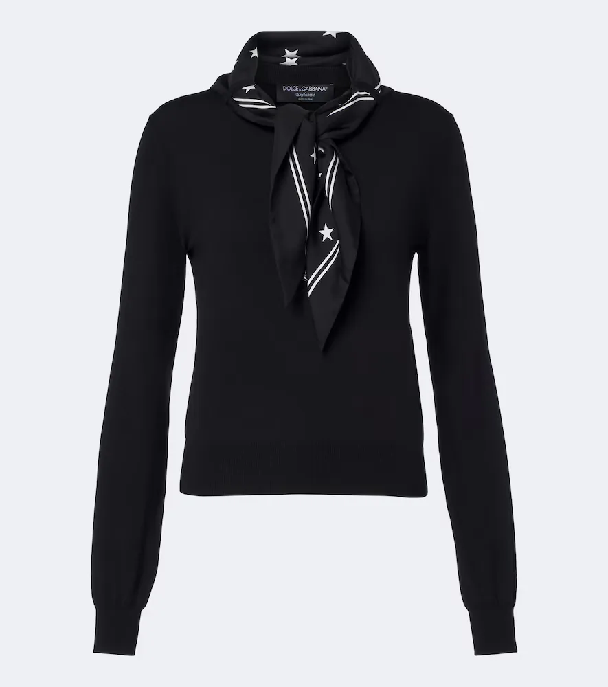 Scarf-Detail Wool and Silk-Blend Sweater by Dolce&Gabbana