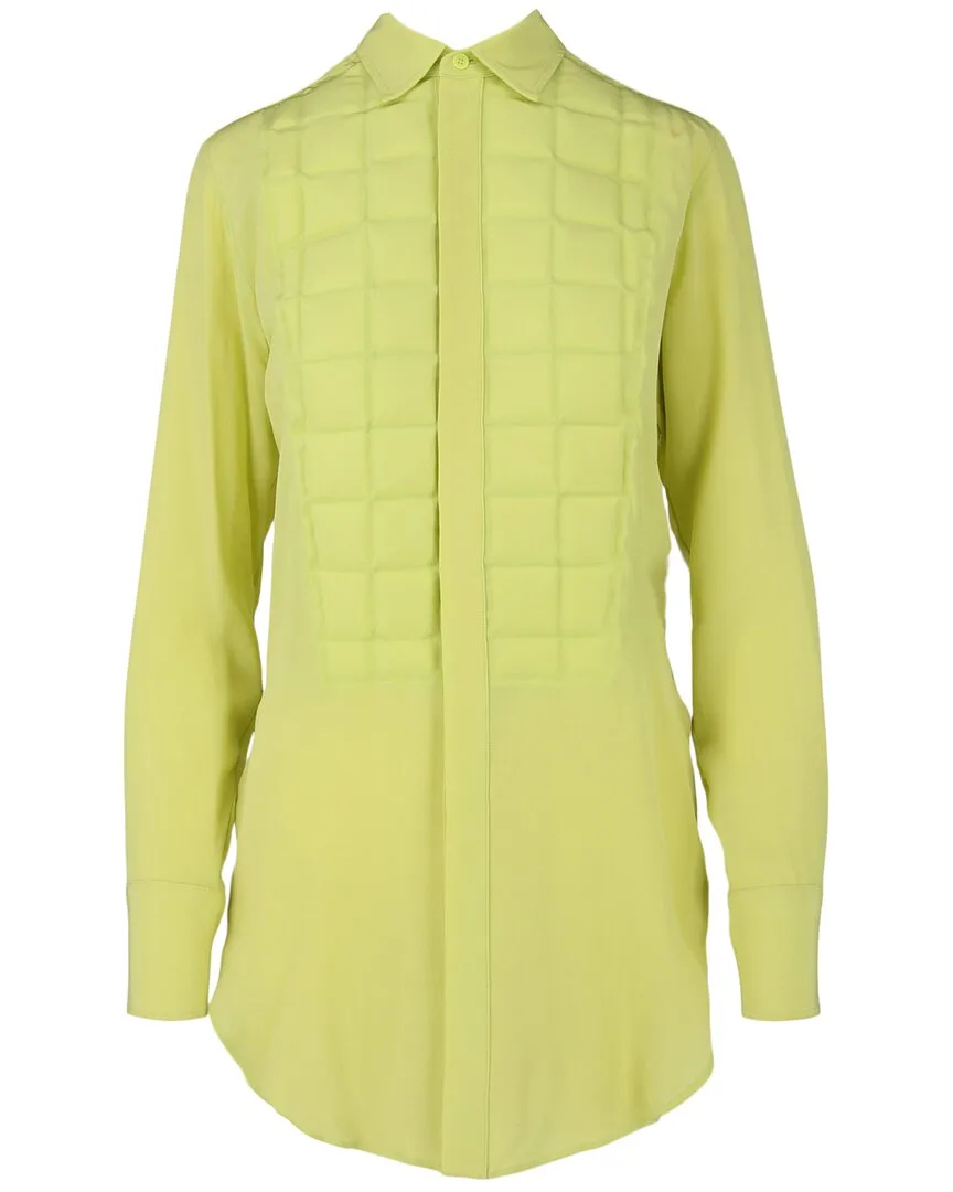 Quilted Plastron Detailed Tuxedo Silk Shirt by Bottega Veneta