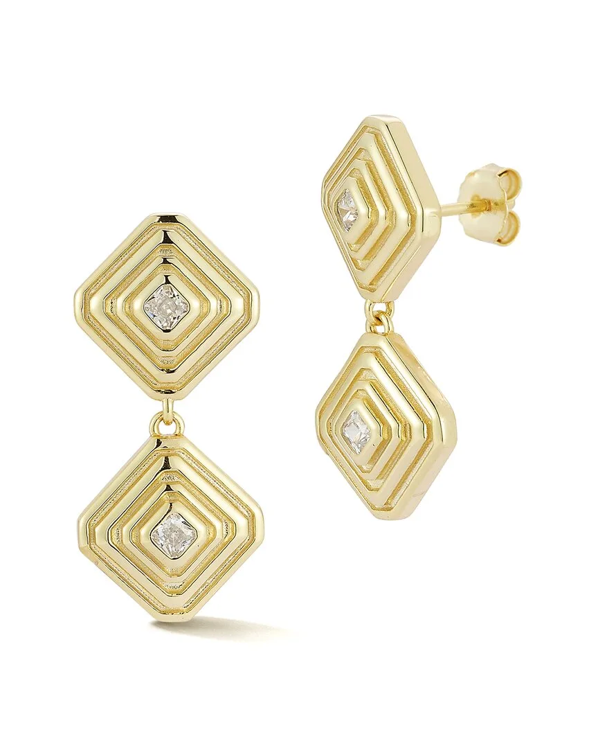 14K Plated Silver Cz Ribbed Square Drop Earrings by Glaze Jewelry