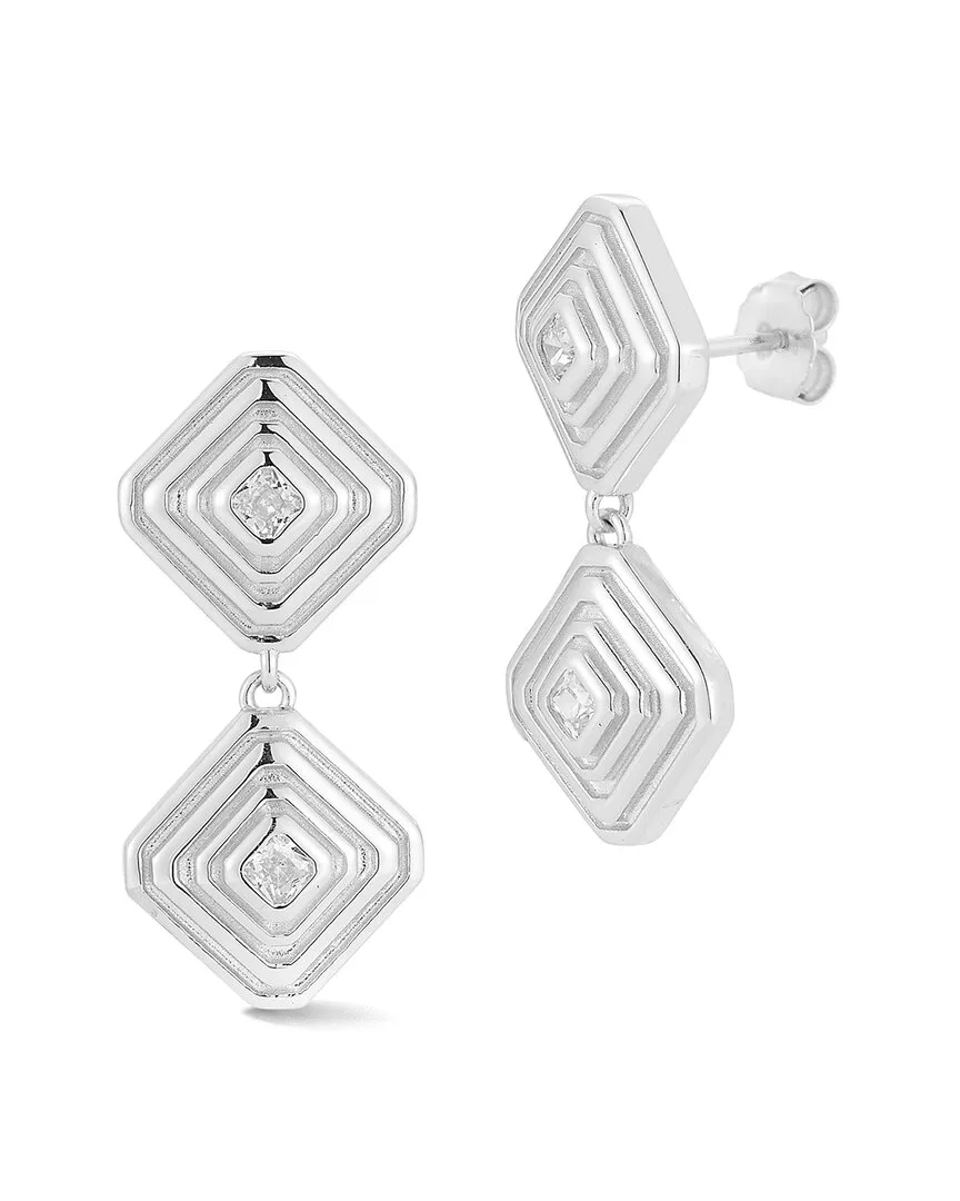 Silver Cz Ribbed Square Drop Earrings by Glaze Jewelry