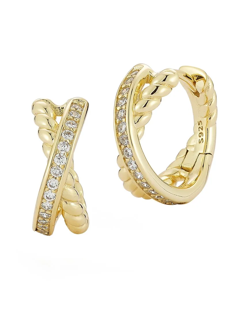 14K Over Silver Cz Small x Hoop Earrings by Glaze Jewelry
