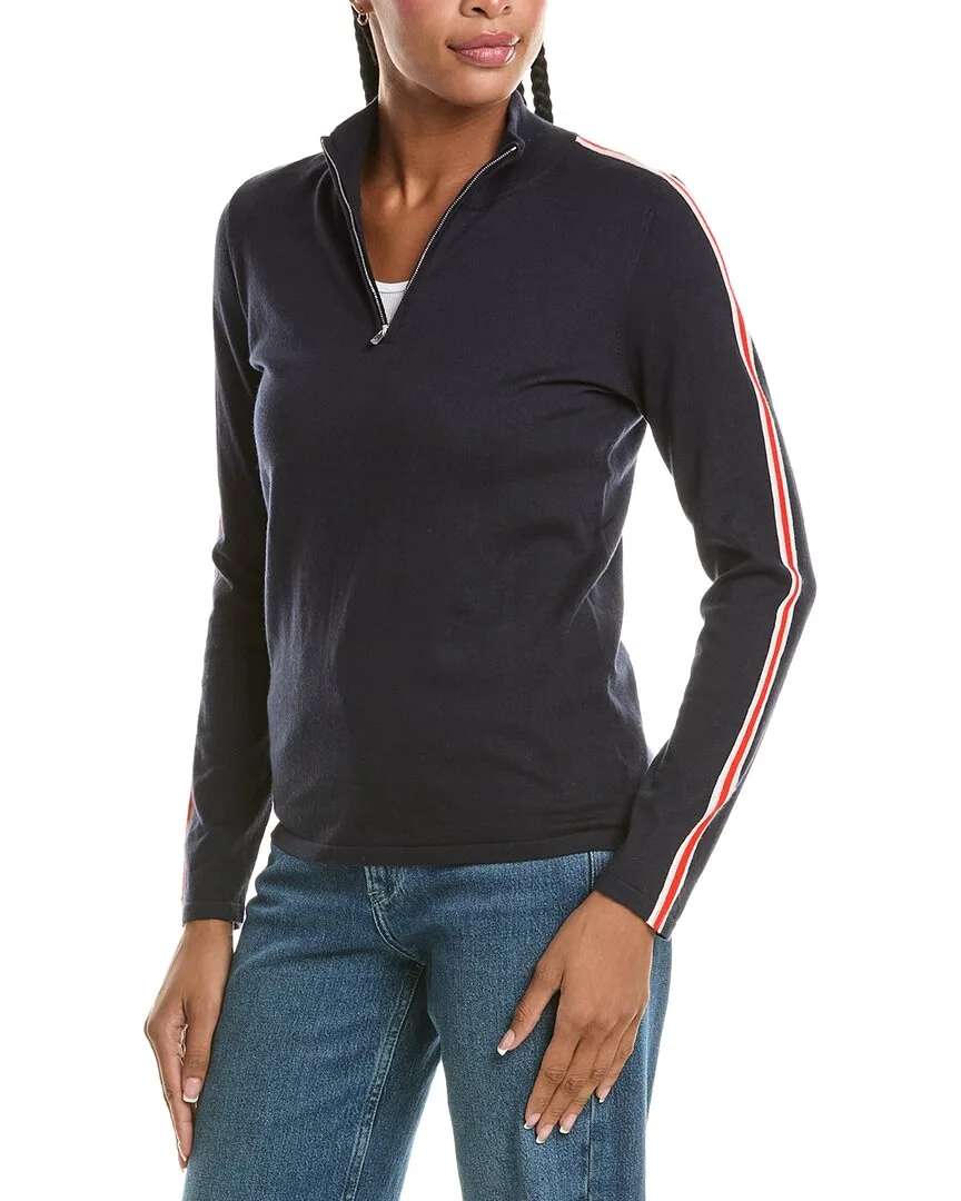 Stripe Sleeve Half Zip Cashmere-Blend Pullover by Npeal