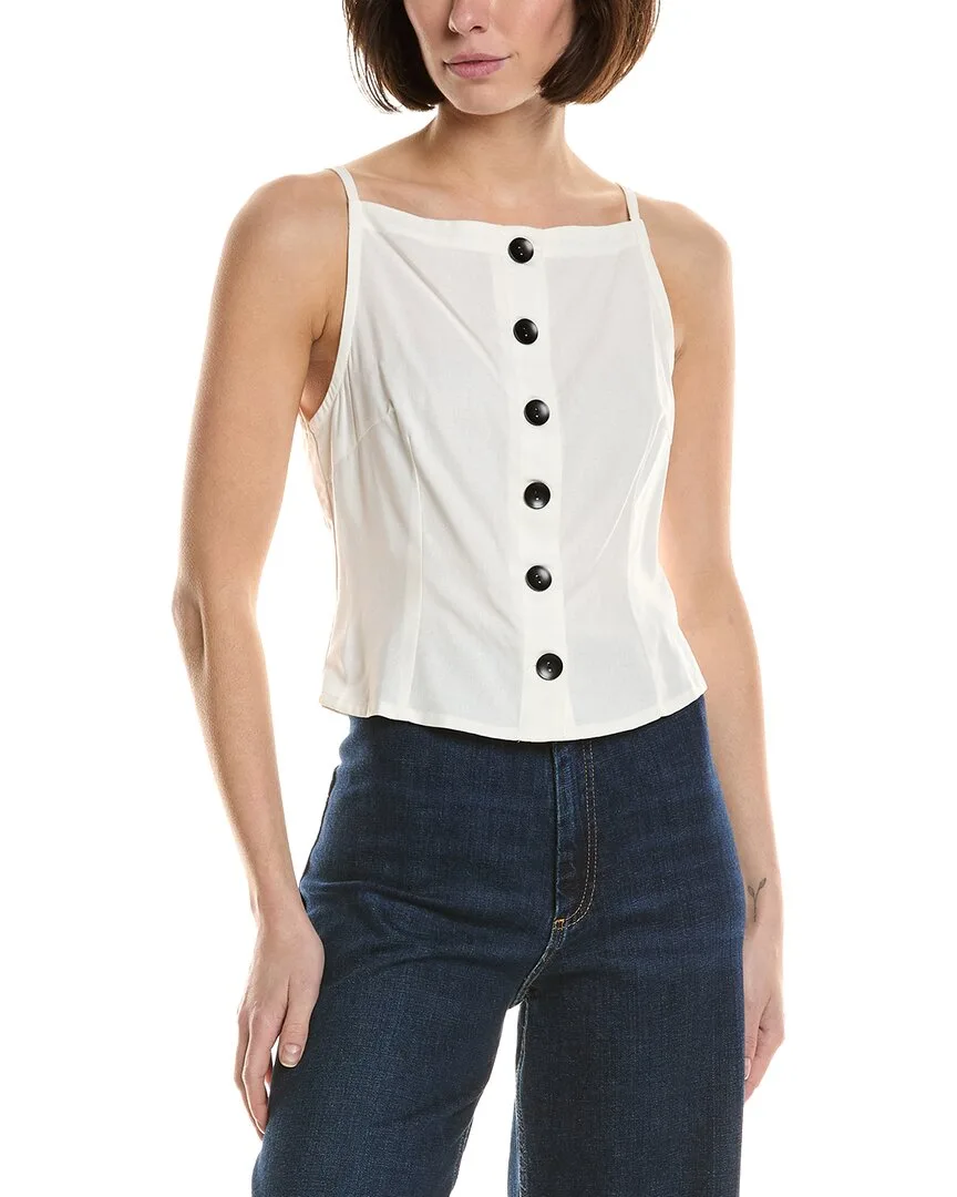 The Label Button Boatneck Linen-Blend Top by ASTR