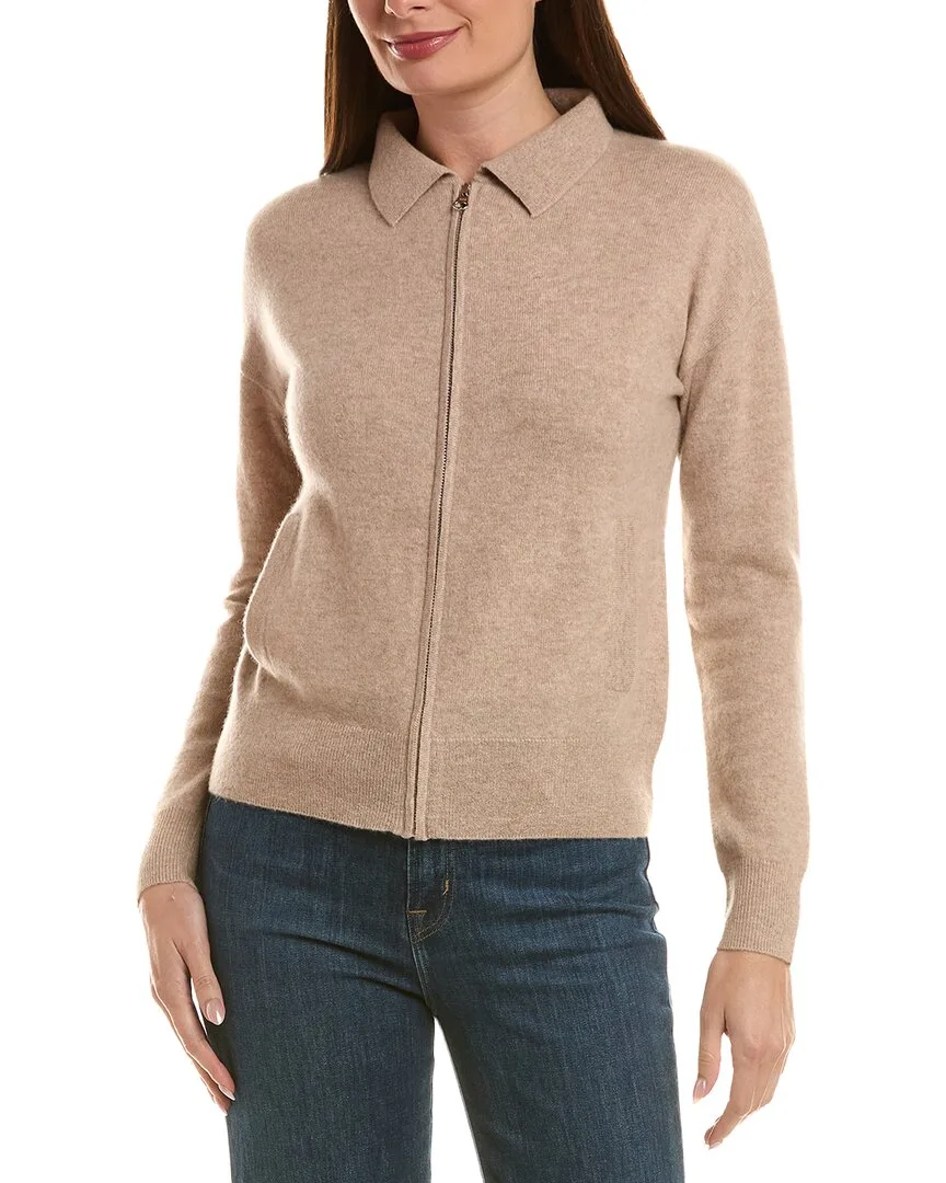 Zip Polo 100% Cashmere Cardigan by Incashmere