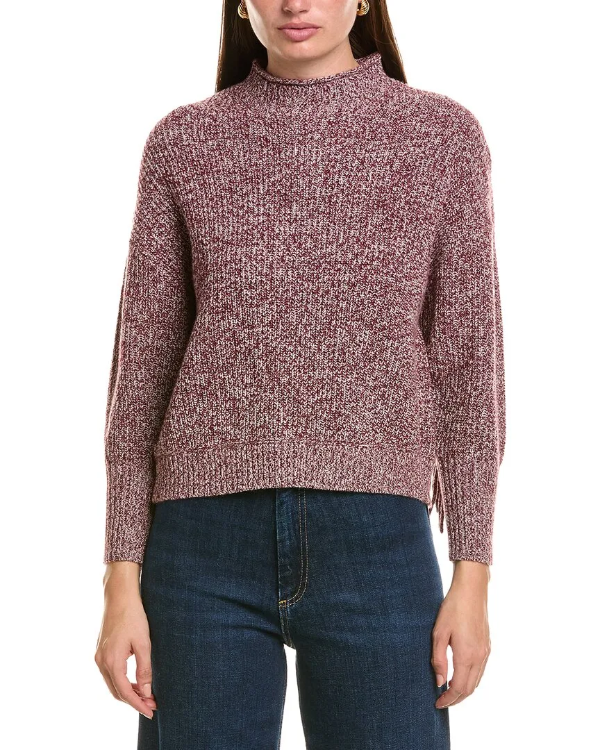 Merino Wool Marled Fringe Mock Neck Sweater