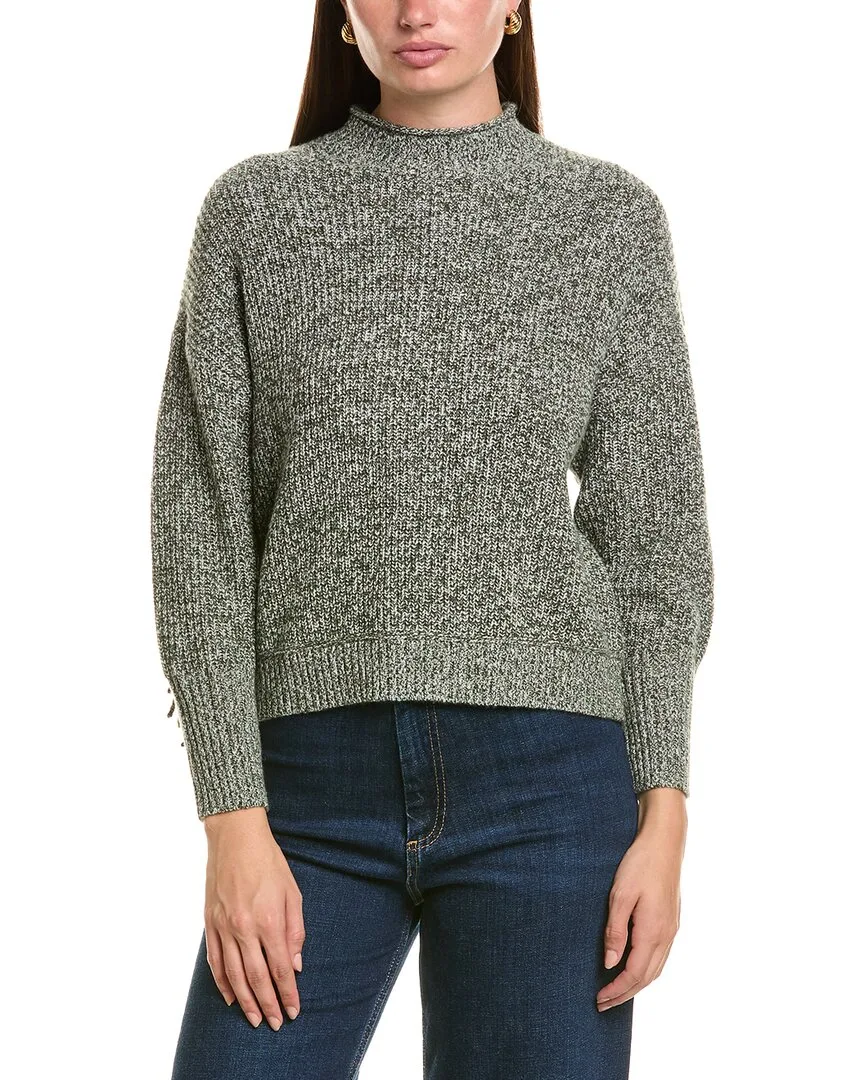 Merino Wool Marled Fringe Mock Neck Sweater