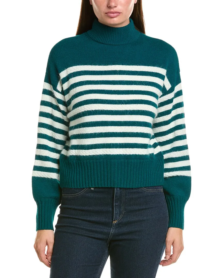 Wool & Angora-Blend Stripe Mock Neck Sweater