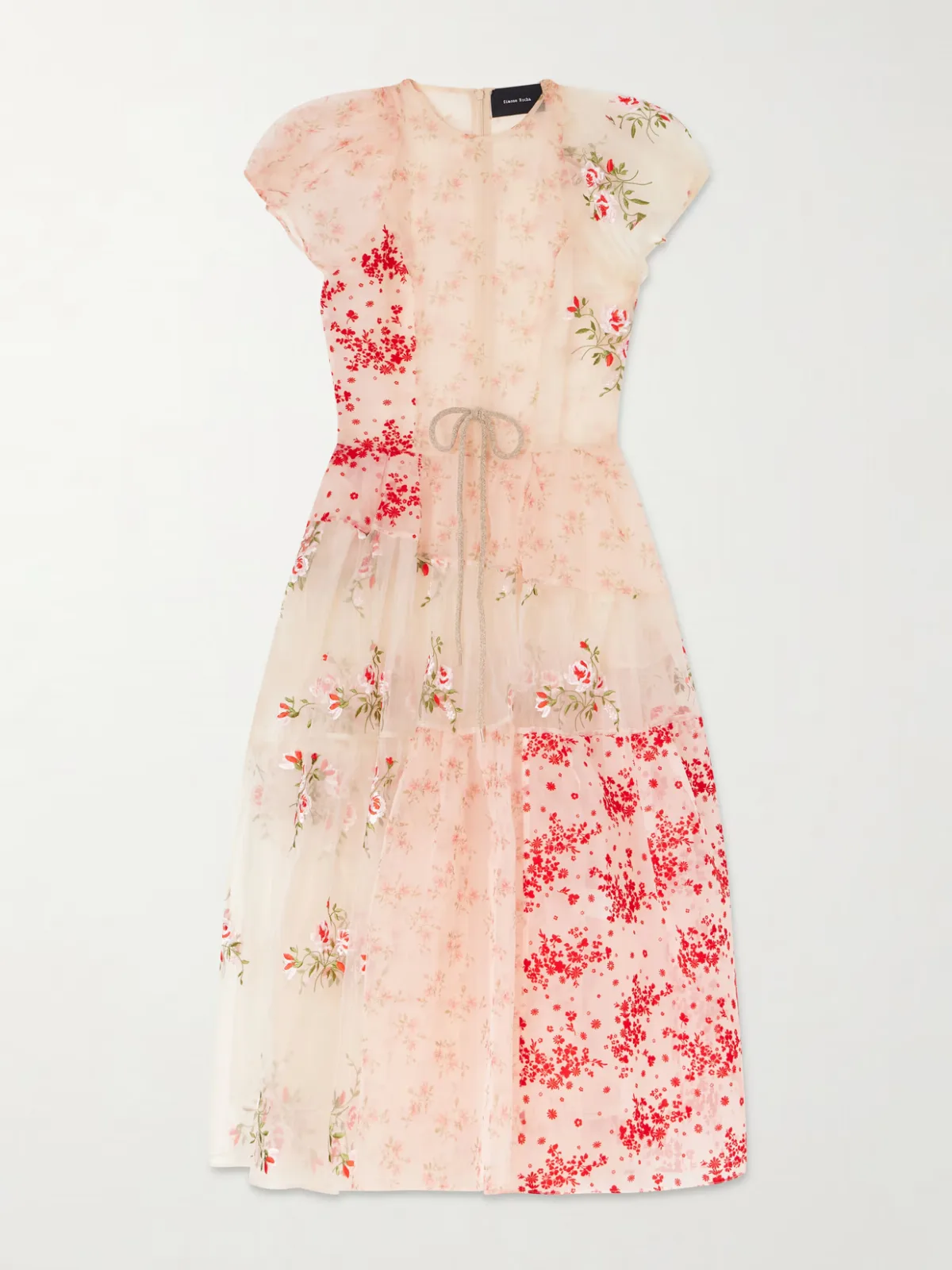 - Sheer Patchwork Floral Midi Dress -